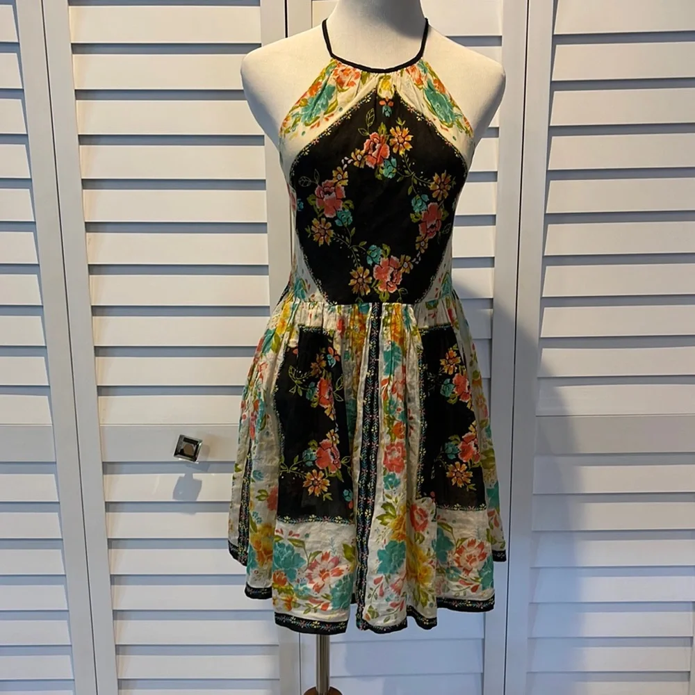 Ecote Pre Loved Boho colorful with open back lined with adjustable Straps Dress. - Picture 1 of 10